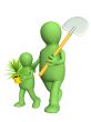 Puppets - adult and child, going to land a plant