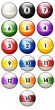 Sixteen pool balls isolated on a white background
