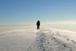 One man climber trekking  on a mountain