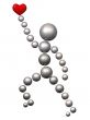 Person from chrome balls with red heart in a hand