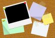 Pith board with sheets of a paper and a photo