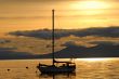 Yacht and sunrise in port of  Ushuaia,  Argentina.