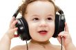 Singing baby wearing headphones