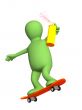 3d puppet, going for a drive on a skateboard