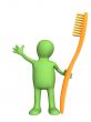 3d person - puppet with an orange tooth-brush