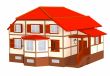 3d cottage with a roof of red color