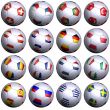 16 soccer-balls with flags of all UEFA 2008 teams
