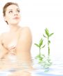 clean lady in water with green plants 2