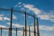 Gasometer against a Blue Cloudy Sky