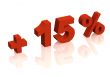 Red 3d inscription - plus of fifteen percent