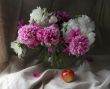 Flowers and apple