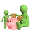 Adult and child lowering coin in piggy bank