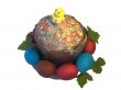 Easter  cake and multi-coloured eggs