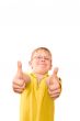 Smiling teenager show thumb up sign on two hands