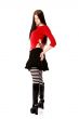 pretty girl in red top and black miniskirt