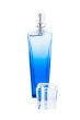 Perfume in deep blue scent-bottle.