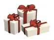 Three boxes with gifts, fastened by tapes