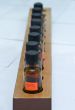 Row of laboratory bottles