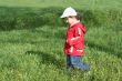 little girl is walking in the spring park