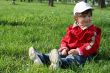 little girl in the park sitting on green grass