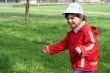 little girl running in the spring park