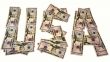 Word `USA`, made of dollars