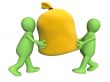 Two 3d puppets carrying big bag