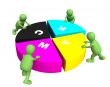Four puppets collecting a palette CMYK