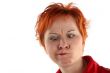 Physiognomy of red haired woman isolaited on white background