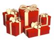 Five boxes with gifts, fastened by tapes
