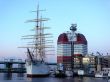 sail ship in the harbour in beautiful sunset