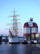 sail ship in the harbour in beautiful sunset