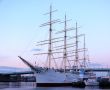 sail ship in the harbour in beautiful sunset