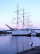 sail ship in the harbour in beautiful sunset