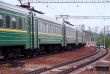 Cars of passing by passenger electric train