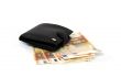 Leather purse with several banknotes of euro