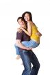 loving couple in denim play during their photo shoot