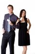 businessman and woman showing blank  bussiness card