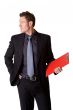 caucasian business man holding a clip board