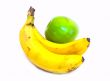 Two bananas and green apple