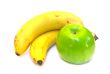 Green apple and two bananas