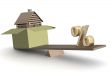house in box and percent on scales. 3D image.