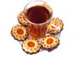 Sweet dessert. Cookies whith jelly and tea