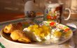 cottage cheese with jam, milk and cookies