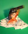 Money, a hand, a revolver