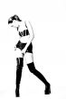 beautifull blond in laque clothing in black and white