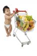 Baby pushes a shopping cart
