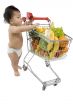Baby pushes a shopping cart