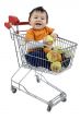 Baby pushes a shopping cart