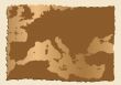 Old map of Europe with Mediterranean Sea